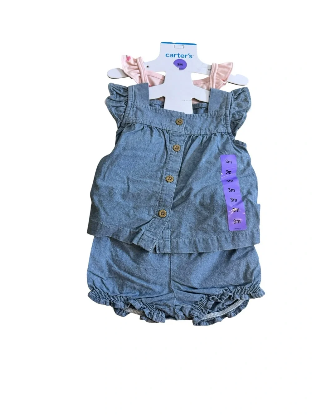 Baby 3-Piece Cherry/Strawberry Chambray Little Short Set 3M